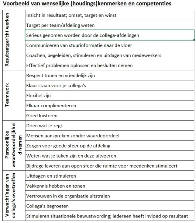 Voorbeeld van wenselijke (houdings)kenmerken en competenties